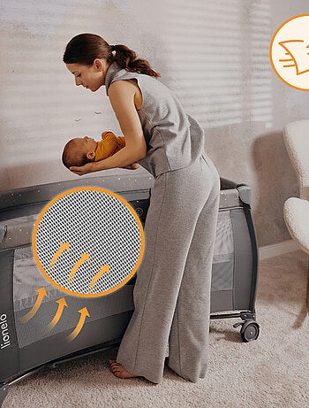 Lit parapluie 3en1 LIONELO Stefi Plus - Parc bébé - Matelas haute densité - Roulettes - 0-36 mois