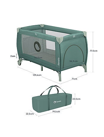 Lit parapluie 3en1 LIONELO Stefi Plus - Parc bébé - Matelas haute densité - Roulettes - 0-36 mois