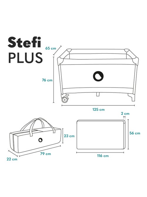 Lit parapluie 3en1 LIONELO Stefi Plus - Parc bébé - Matelas haute densité - Roulettes - 0-36 mois - Kiabi