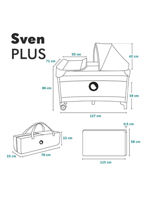 Lit parapluie 3en1 LIONELO Sven Plus - Parc bébé - 0-36 mois - Table à langer - Moustiquaire - Kiabi