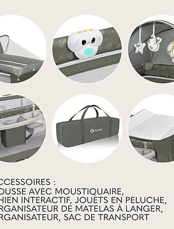 Lit parapluie 3en1 LIONELO Sven Plus - Parc bébé - 0-36 mois - Table à langer - Moustiquaire