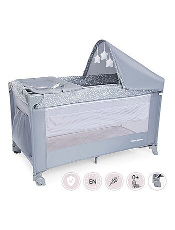 Lit Parapluie Bébé 2 niveaux de matelas (Haut 0-6 mois, Bas 6-36 mois), Pliable