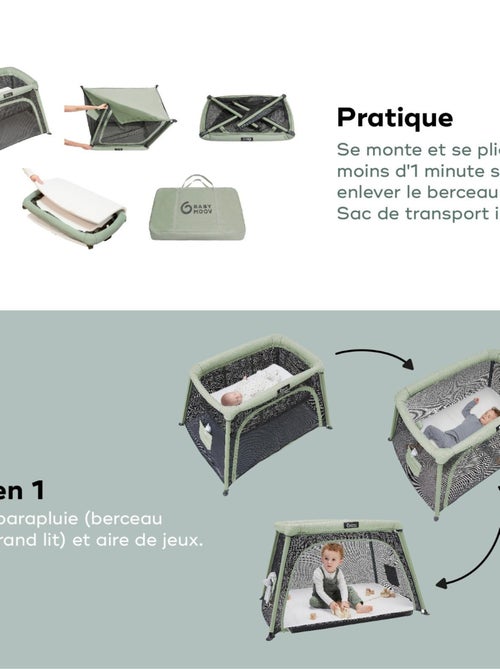 Lit parapluie bébé 3 en 1 Moov and Comfy Evolutif en aire de jeux 'Babymoov' - Kiabi