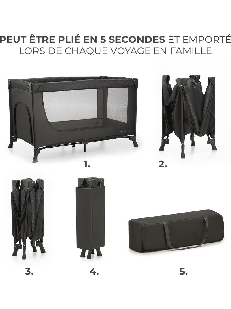 Lit parapluie Kinderkraft JOY LIGHT 2 EN 1 avec sac de transport, entrée zippée et maille Noir - Kiabi
