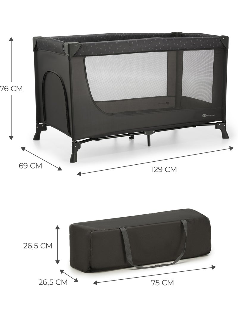 Lit parapluie Kinderkraft JOY LIGHT 2 EN 1 avec sac de transport, entrée zippée et maille Noir - Kiabi