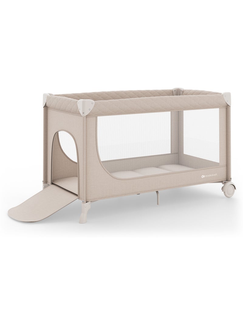 Lit parapluie Kinderkraft LEODY UP 2-en-1 pliage 1 geste 2 niveaux parc entrée zippée maille Beige - Kiabi