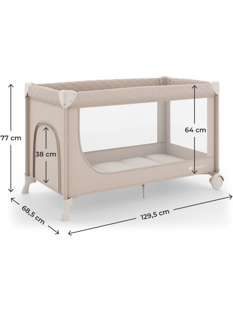 Lit parapluie Kinderkraft LEODY UP 2-en-1 pliage 1 geste 2 niveaux parc entrée zippée maille Beige - Kiabi