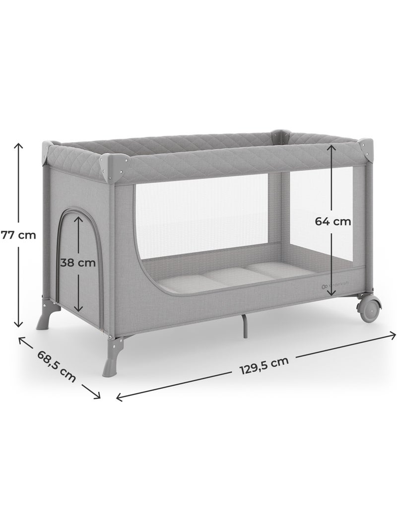 Lit parapluie Kinderkraft LEODY UP 2-en-1 pliage 1 geste roulettes frein 2 niveaux parc 36 mois Gris - Kiabi