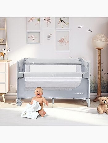 Lit Parapluie Parc Bébé - Table à Langer, Matelas, Parois Aérées, 4 Niveaux Réglables, Roues