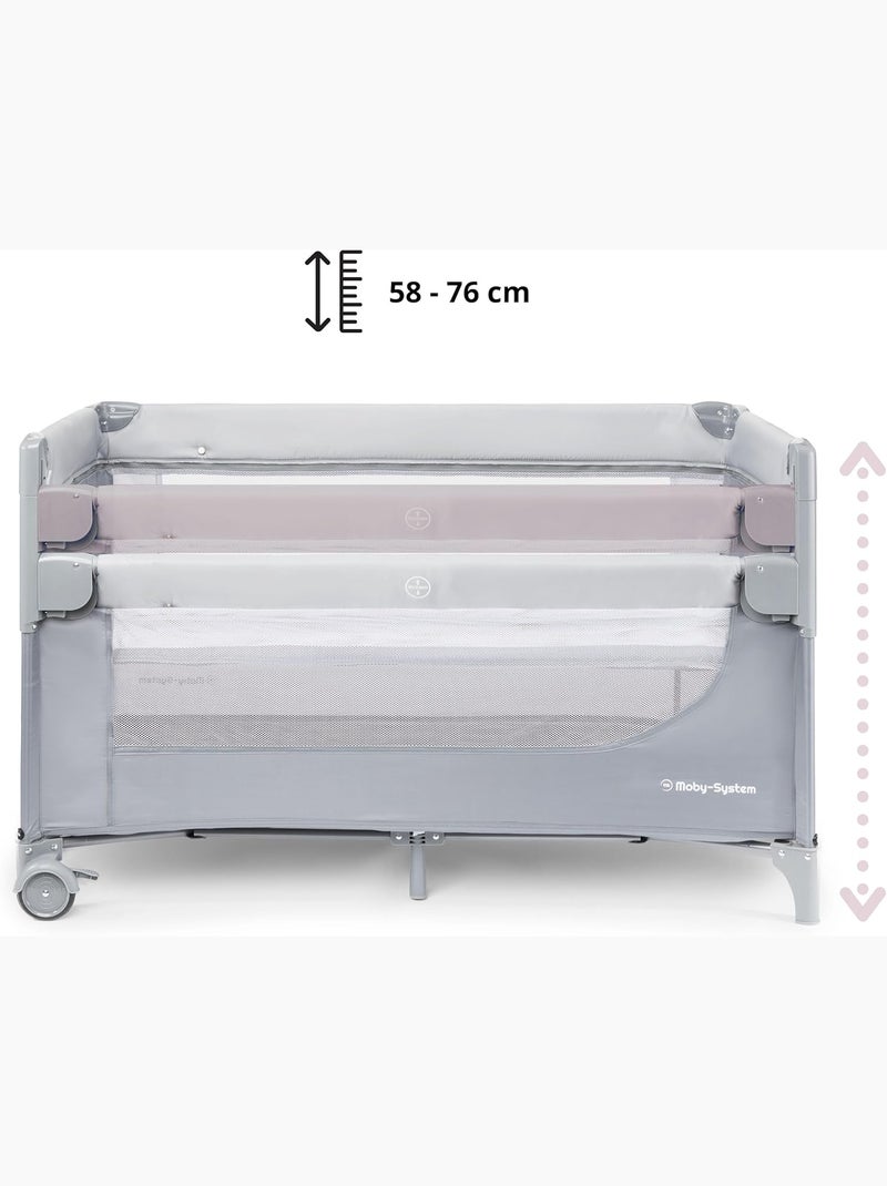 Lit Parapluie Parc Bébé - Table à Langer, Matelas, Parois Aérées, 4 Niveaux Réglables, Roues Gris - Kiabi