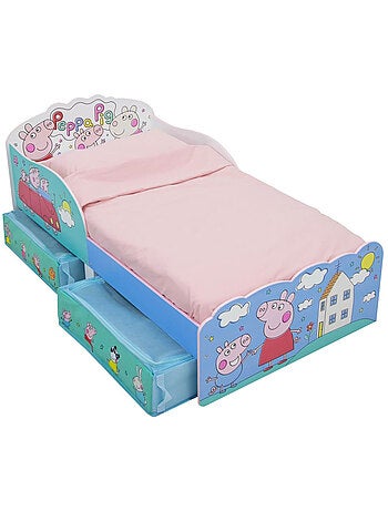 Lit Peppa Pig Famille et personnages avec deux tiroirs rangement 140x70 cm