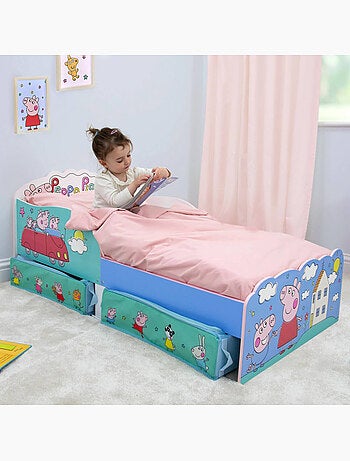 Lit Peppa Pig Famille et personnages avec deux tiroirs rangement 140x70 cm