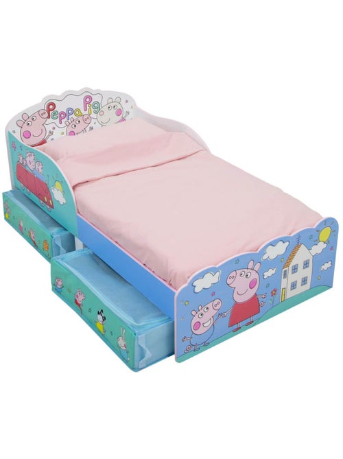 Lit Peppa Pig Famille et personnages avec deux tiroirs rangement 140x70 cm - Kiabi