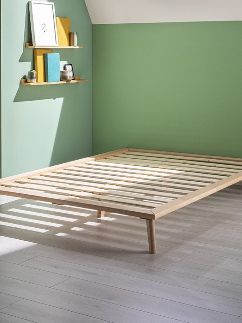 Lit plateforme en hêtre naturel  YUMI Bois naturel - Kiabi