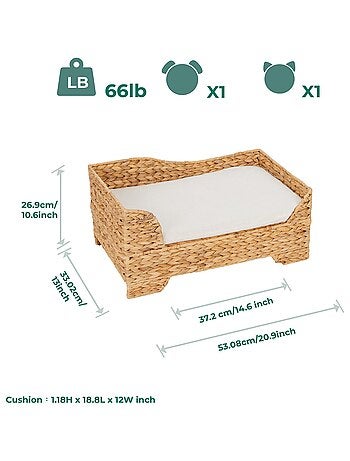 Lit pour animaux de compagnie pour chats et chiens en osier
