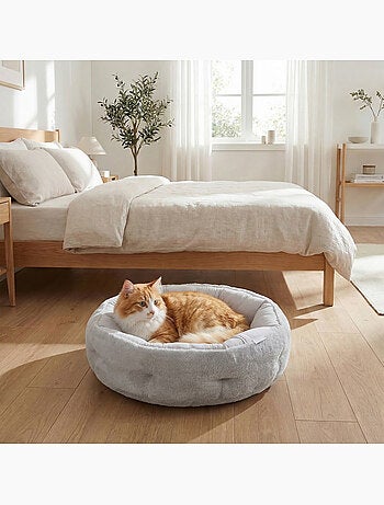 Lit pour chat réversible rebord de soutien tissu gris clair