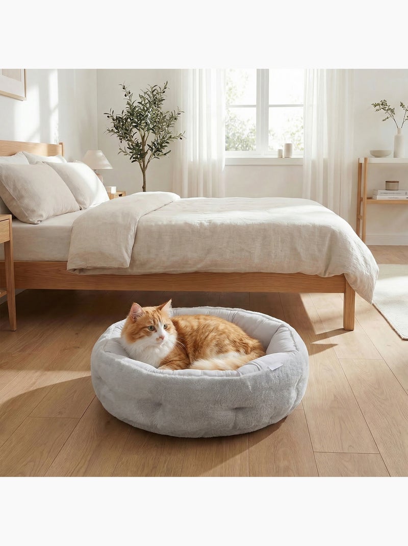 Lit pour chat réversible rebord de soutien tissu gris clair Gris - Kiabi