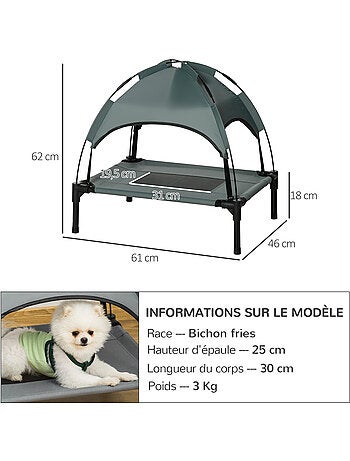 Lit pour chien chat sur pieds + parasol + sac de transport