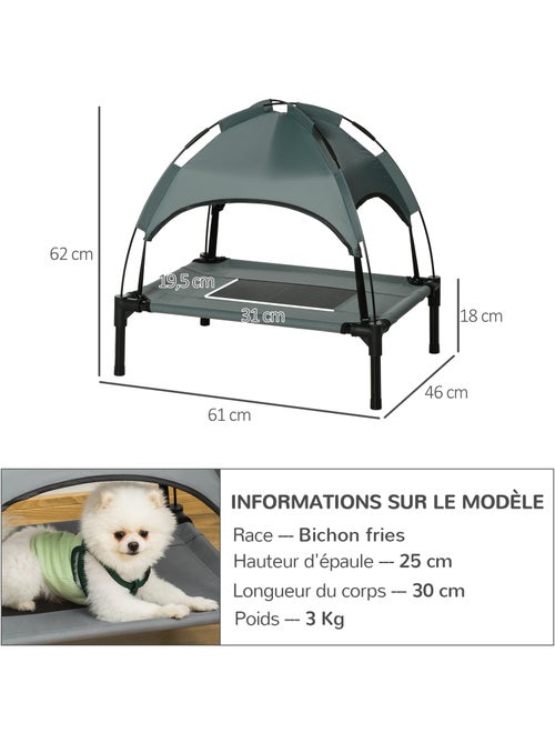Lit pour chien chat sur pieds + parasol + sac de transport - Kiabi