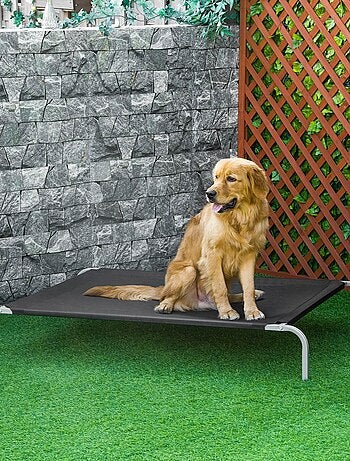 Lit pour chien chat XXL sur pied métal textilène noir