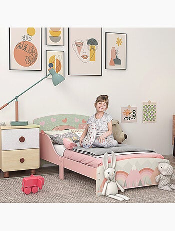 Lit pour enfant 3-6 ans design mountain adventure - sommier à lattes inclus