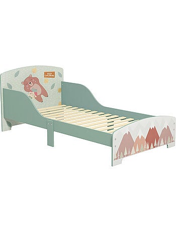Lit pour enfant 3-6 ans design mountain adventure - sommier à lattes inclus