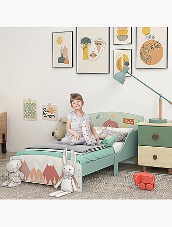 Lit pour enfant 3-6 ans design mountain adventure - sommier à lattes inclus