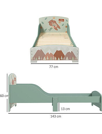 Lit pour enfant 3-6 ans design mountain adventure - sommier à lattes inclus