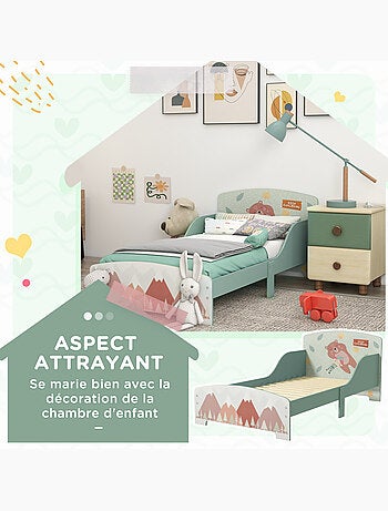 Lit pour enfant 3-6 ans design mountain adventure - sommier à lattes inclus