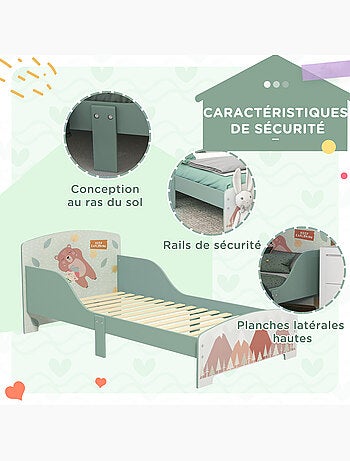 Lit pour enfant 3-6 ans design mountain adventure - sommier à lattes inclus