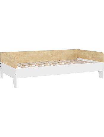 Lit pour enfant 3-8 ans style nordique - sommier à lattes inclus - blanc effet bois clair