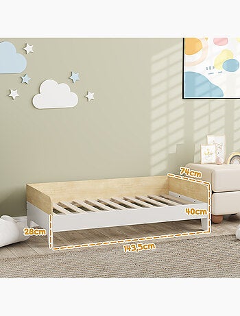 Lit pour enfant 3-8 ans style nordique - sommier à lattes inclus - blanc effet bois clair