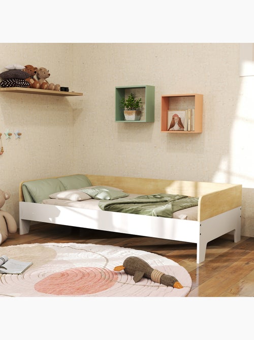 Lit pour enfant 3-8 ans style nordique - sommier à lattes inclus - blanc effet bois clair - Kiabi Lit pour enfant 3-8 ans style nordique - sommier à lattes inclus - blanc effet bois clair - Kiabi