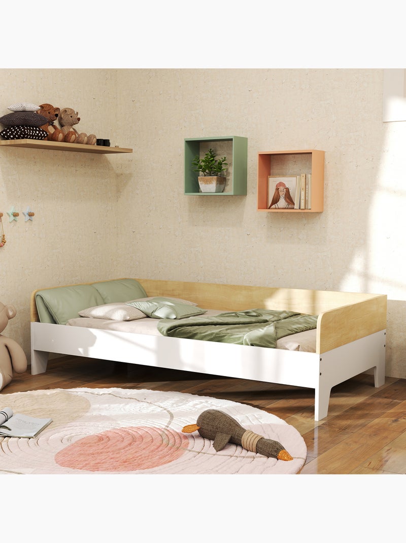 Lit pour enfant 3-8 ans style nordique - sommier à lattes inclus - blanc effet bois clair Blanc Blanc - Kiabi