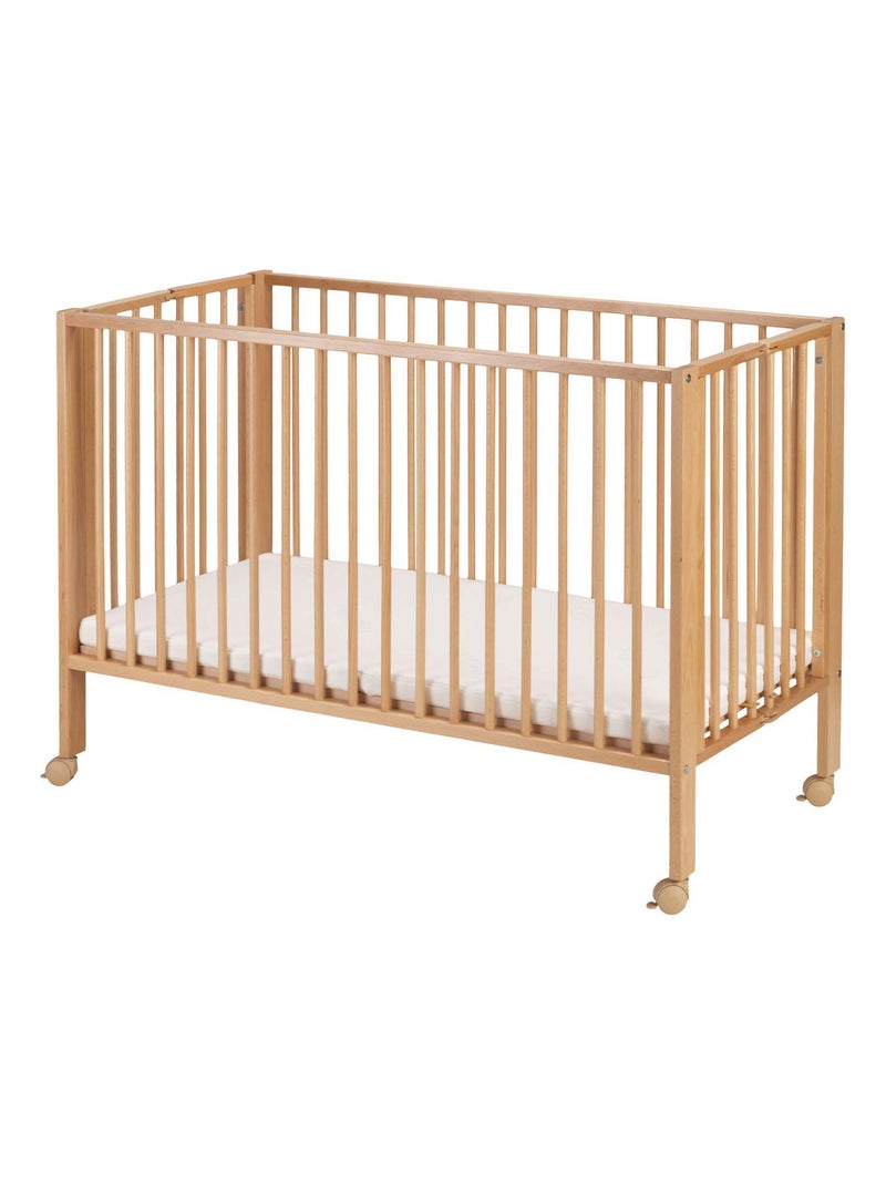 Lit pour enfant à barreaux pliable 60x120 cm avec matelas, Bois naturel Tissi Marron - Kiabi