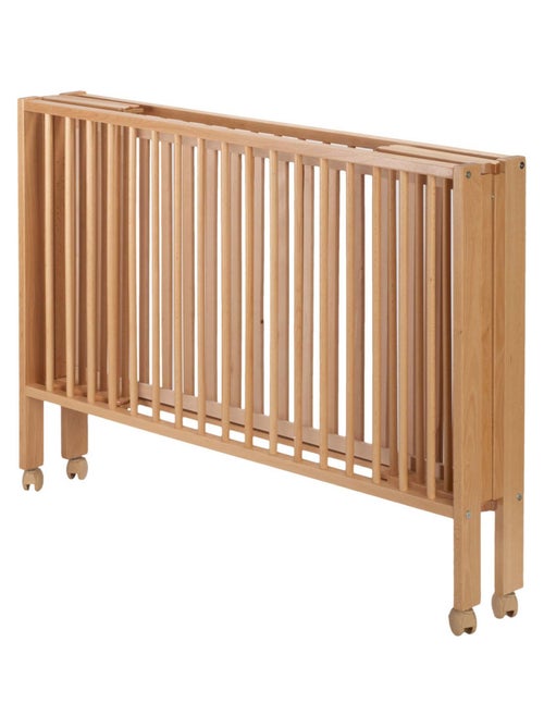 Lit pour enfant à barreaux pliable 60x120 cm avec matelas, Bois naturel Tissi - Kiabi