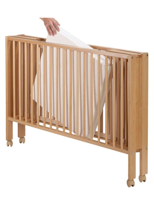 Lit pour enfant à barreaux pliable 60x120 cm avec matelas, Bois naturel Tissi - Kiabi