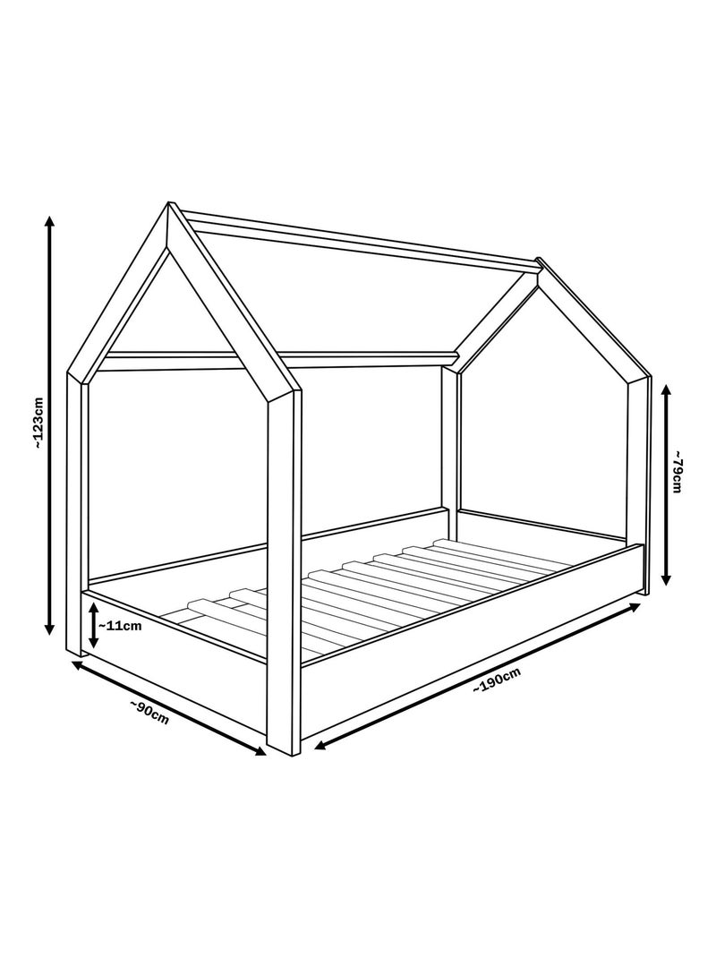 Lit pour enfant Cabane 2-en-1 en Bois Naturel (190x90cm) Blanc - Kiabi