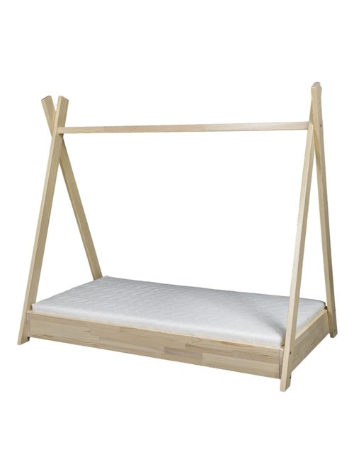 Lit pour enfant Maison 2-en-1 Tente Cabane en Bois Naturel (160x80 cm) Avec matelas eco - Kiabi