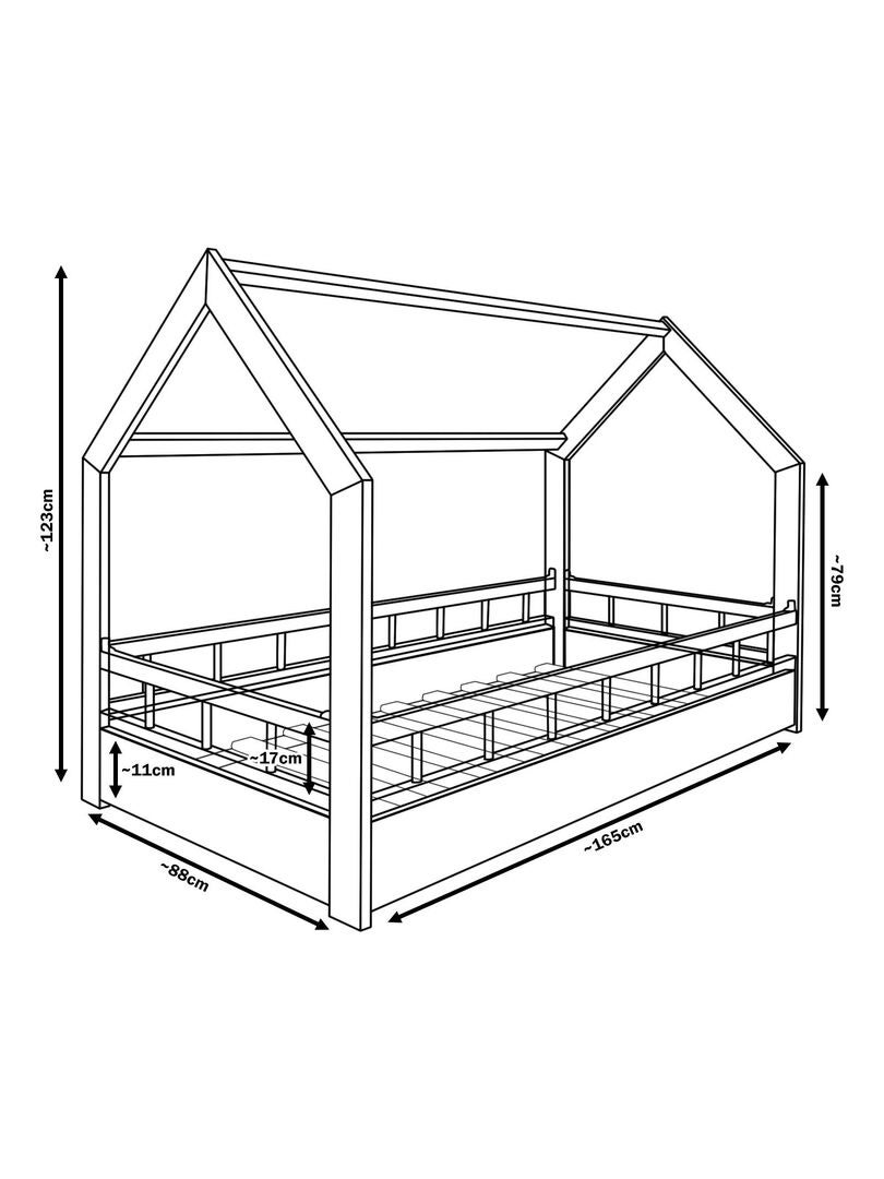 Lit pour enfant Maison Cabane en bois naturel 2-en-1 avec Barreaux ...