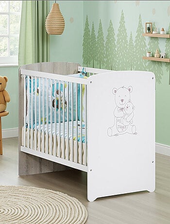 Lit sérigraphié taupe en bois - BABYPRICE