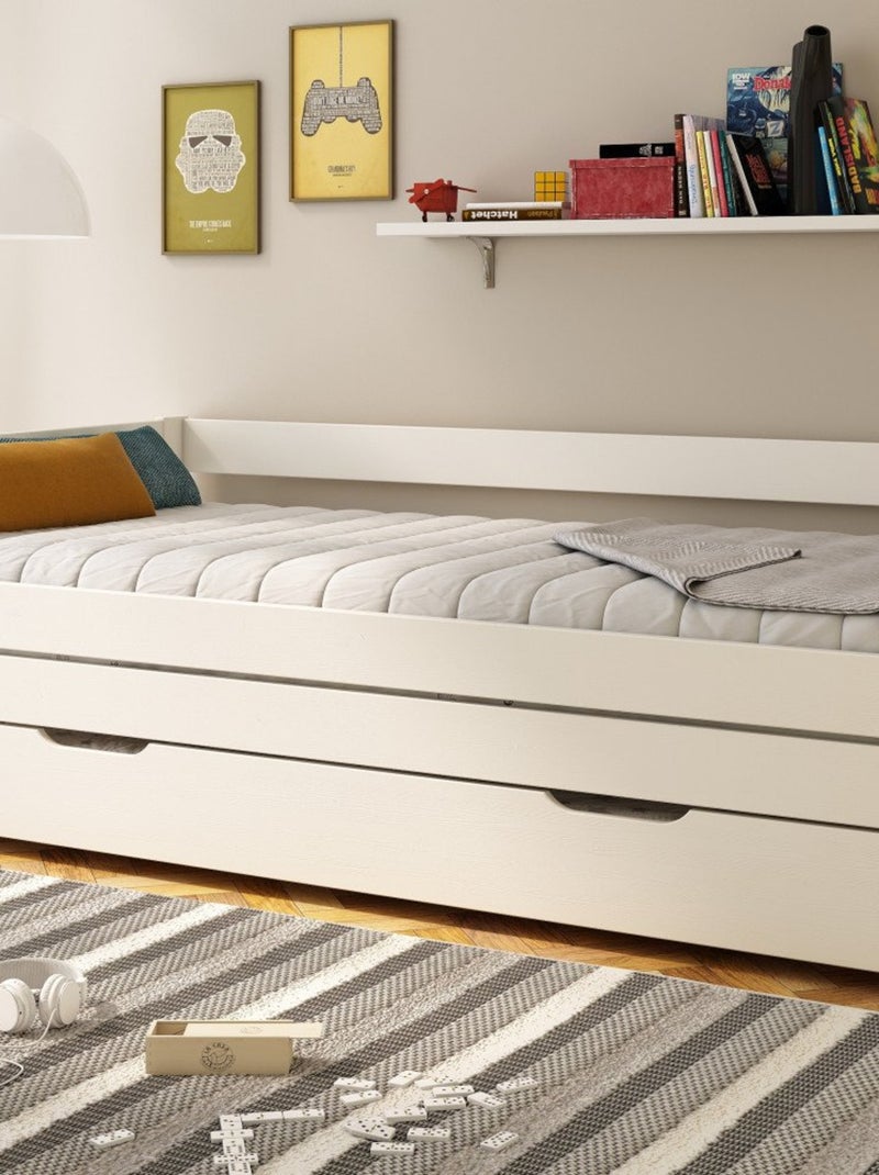 Lit sofa avec lits gigognes pin massif  NINON Blanc - Kiabi