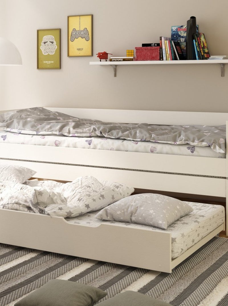 Lit sofa avec lits gigognes pin massif  NINON Blanc - Kiabi