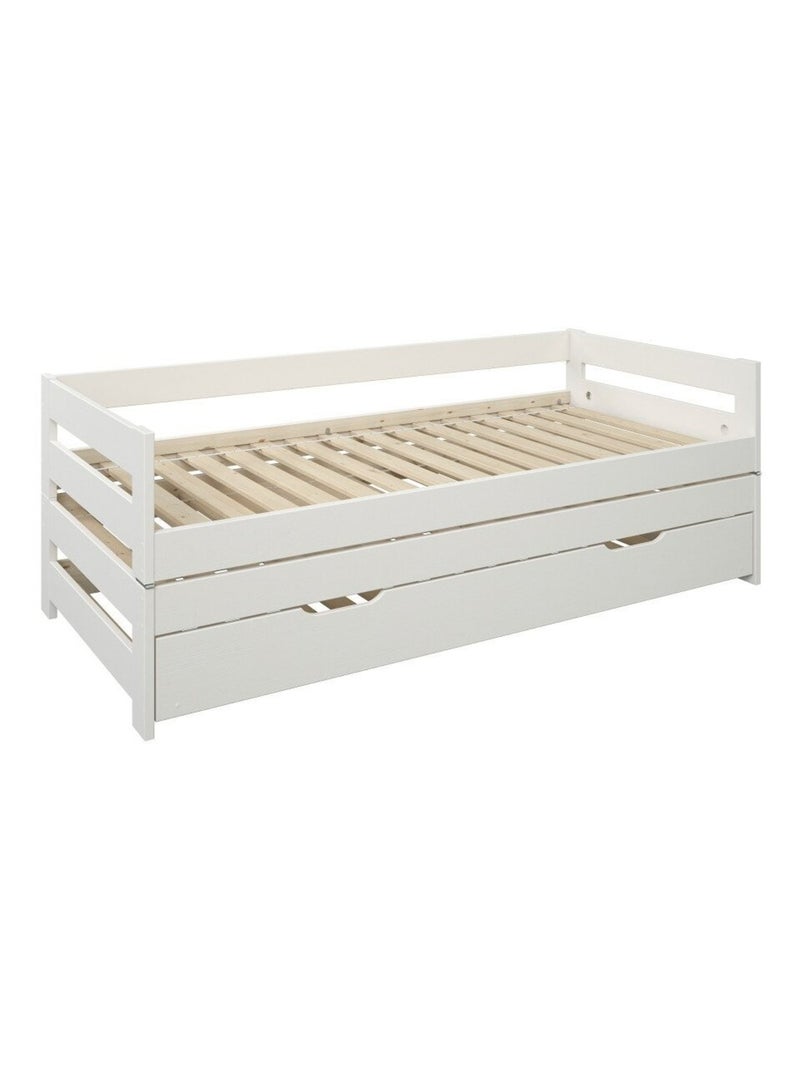 Lit sofa avec lits gigognes pin massif  NINON Blanc - Kiabi