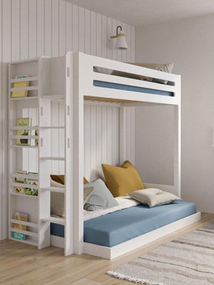 Lit Superposé 3 Places Métal 90x190 Cm Avec Barrières Et Escalier - Lit Enfant Adolescent, Chambre Petite Surface