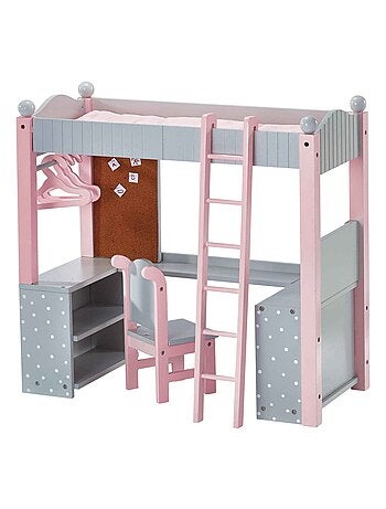 Lit superposé avec bureau et étagères de rangement pour poupée