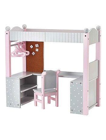 Lit superposé avec bureau et étagères de rangement pour poupée