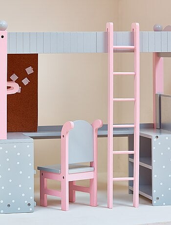 Lit superposé avec bureau et étagères de rangement pour poupée