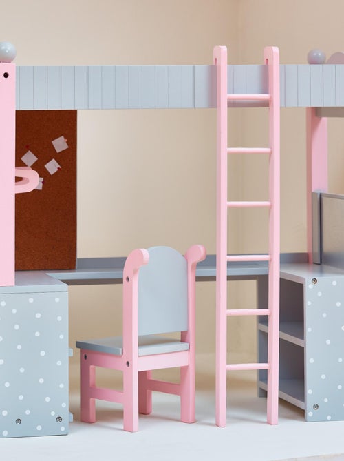 Lit superposé avec bureau et étagères de rangement pour poupée - Kiabi