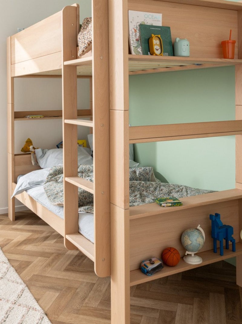 Lit superposé avec lit gigogne bois massif hêtre naturel  ARSÈNE Bois naturel - Kiabi